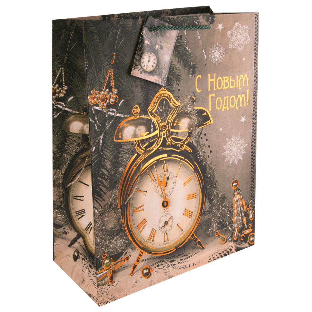 картинка Пакет подарочный ламинированный, 17,8х22,9х9,8 см, "Часы-ретро", плотный, 250 г/м2, 75341 от Копицентра Прайм