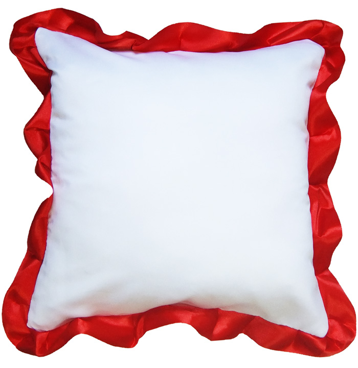 картинка Подушка 35x35 атласная белая с красной лентой от Копицентра Прайм
